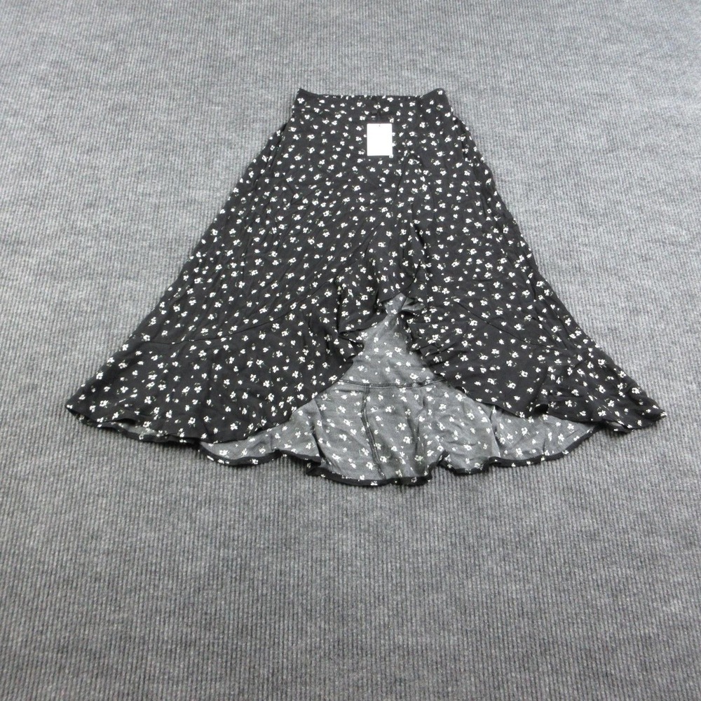 Short Story Skirt Womens XSP Black Floral Maxi Lined Chiffon Elastic Waist NWT